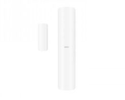 Hikvision AX PRO wireless magnetic reader with slim design Wireless white, slim magnetic sensor in two parts, positioned vertically.