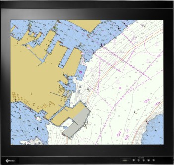 19-inch Eizo DuraVision monitor displaying a nautical chart. Black frame, traditional 5:4 aspect ratio.
