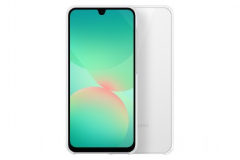 Samsung A26 Clear Case - transparent protective case Transparent Samsung A26 clear case on a smartphone, white background.