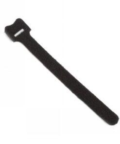 Black 1/2-inch wide and 6-inch long hook-and-loop tape for cable bundling, horizontal.