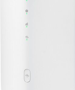 White vertical 5G router with LED lights and a smooth front panel.