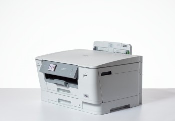 Brother HL-J6010DW printer for efficient office use A light gray Brother HL-J6010DW printer, front view with paper input tray visible.