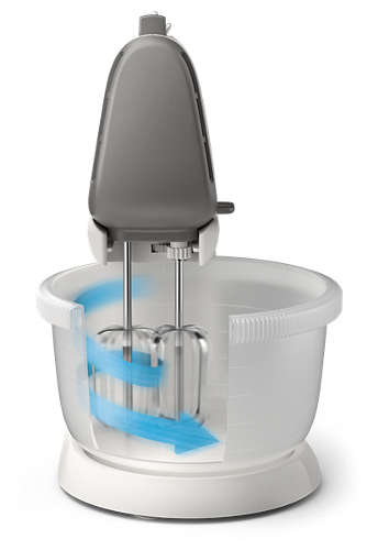 Philips Viva Collection electric hand mixer 450W, 3L bowl Electric hand mixer with a gray body and a transparent 3-liter bowl with spinning beaters.
