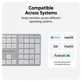 Targus Hyper Hyperspace Bluetooth Keyboard - Compatible with various operating syst... Gray Targus Hyper Hyperspace wireless Bluetooth keyboard, featuring visible keys and operating system compatibility...