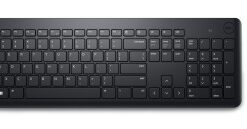 Black wireless keyboard and mouse, modern and minimalist design, QWERTY layout.