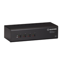 A black rectangular Black Box KVM switch with four buttons and LED lights on the front panel.