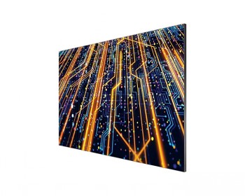 Samsung All-In-One 130-inch LED Monitor with Innovative Design Samsung's 130-inch LED monitor. The screen surface is adorned with bright light lines and dark background tones.