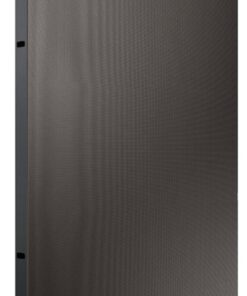 Thin and rectangular black LED monitor for indoor use. Side view.