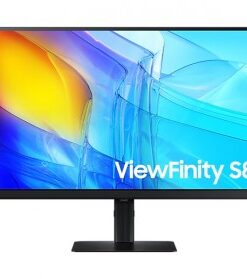 Samsung 27-inch IPS monitor with a slim black bezel and a vibrant ViewFinity S8 display in a bright environment.