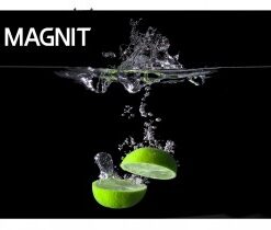 LG MAGNIT Micro LED P0.9mm monitor, sleek and bright model LG MAGNIT Micro LED monitor against a black background, with lime slices falling into water with a splash.