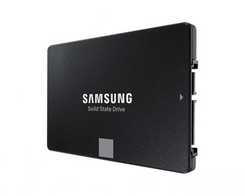 Samsung 1TB 870 EVO SSD drive 2.5 inches Black Samsung 870 EVO SSD drive, 1 terabyte, 2.5 inches, showing side profile and connection points.