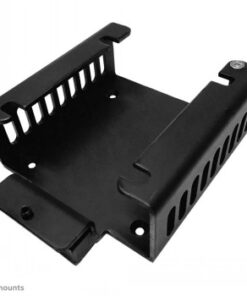 Black, lockable Apple TV mount with ventilation slots and robust design.