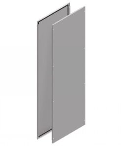 Gray metallic pair of side panels with visible screw holes and smooth surface, positioned vertically.