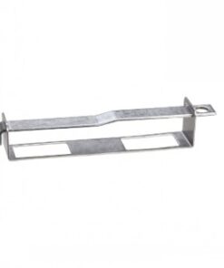 Metallic padlock attachment adapter, silver-colored, rectangular-shaped, flat design.
