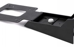 EIZO MiniPC VESA mount, black, adjustable structure Black metallic VESA mount with an adjustment screw and rectangular design.