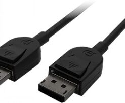 EIZO 3M DisplayPort cable, black, high-quality connection Two black DisplayPort cables with straight connectors and Eizo logo, on a white background.