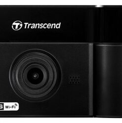 Transcend DrivePro 550 car camera with advanced features A black Transcend DrivePro 550 car camera featuring GPS and Wi-Fi markings, front lens, and sleek design.