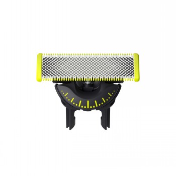 Philips OneBlade 360 replacement blade, small rectangular blade, bright yellow and black, depicted from the front.