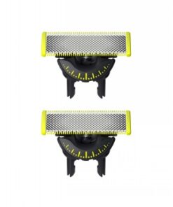 Two Philips OneBlade 360 replacement blades, small and rectangular blades with a yellow frame on a white background.