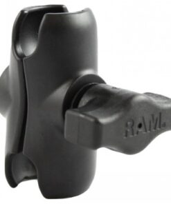 Black RAM Mounts short-length mounting arm with a leather-like surface, photographed from the side.