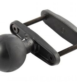 Black RAM Mounts ball mount with a 3.0-inch ball and adjustable mounting plate from a side perspective.