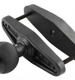 Black RAM Mounts D-size ball and sturdy clamp, side profile, metal construction.