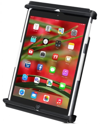 Lightweight black RAM Mounts holder with an 8-inch tablet in a protective case.