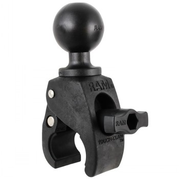 RAM Mounts Tough Claw small clamp with 1.5" ball Black RAM Mounts Tough Claw clamp with 1.5-inch ball, front view.