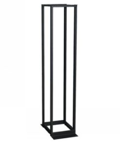 A black 38U metal server rack with adjustable depth and four vertical posts.