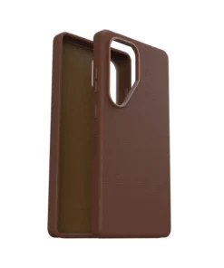 Brown back cover made of cactus leather for the Samsung Galaxy S25, clamshell design.