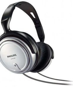 Philips over-ear headphones, 6-meter cable Black over-ear headphones with silver details and a long cable, side view.