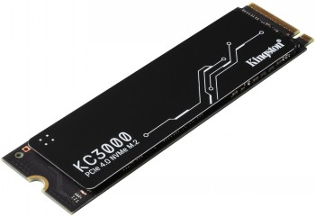 Kingston KC3000 SSD Gen 4 - high-performance NVMe drive Kingston KC3000 NVMe SSD drive, black rectangular component, electronic circuit visible.