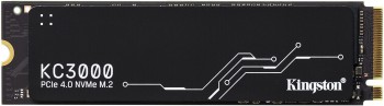Kingston KC3000 1TB NVMe SSD - high-performance Gen 4 drive Kingston KC3000 NVMe SSD, black 2280-sized drive, with visible white PCB details.