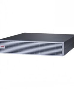 Black rectangular lithium-ion battery with a gray ventilation grille on the front panel and a red APC logo.
