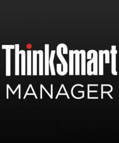 Logo of the Lenovo ThinkSmart Manager software on a black background, white text, and a red detail.