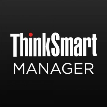 Logo of the Lenovo ThinkSmart Manager software on a black background, white text, and a red detail.