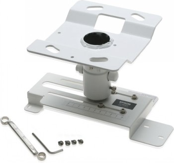 White Epson ELPMB23 ceiling mount, includes an adjustment part and mounting screws.