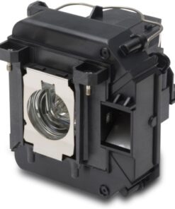 Black and silver Epson lamp ELPLP64, includes a lens and rectangular parts.