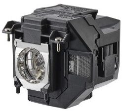 A black rectangular-shaped Epson lamp featuring a transparent lens and grille-like details.