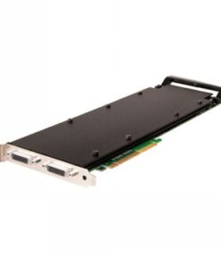 Thin and black video wall capture card with two DVI ports and a PCI interface. The card is pictured on a table surface.