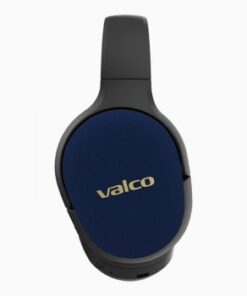 A blue earcup, black headband, and modern design of the Valco VMK25 headphones.