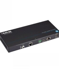 Black rectangular Black Box VX1000 Series receiver with HDMI, HDBaset, and USB connections, captured against a white backgro...