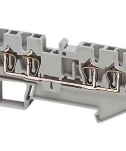 Schneider Electric Linergy 1-pole terminal block 2.5 mm² A gray plastic terminal block with visible metallic connection points inside. Photographed from the front.