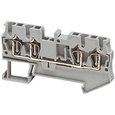 Schneider Electric Linergy 1-pole terminal block 2.5 mm² A gray plastic terminal block with visible metallic connection points inside. Photographed from the front.
