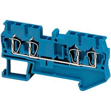 Schneider Electric Linergy terminal block 1-pole, 4 wire slots Blue Schneider Electric Linergy terminal block with four wire slots, metallic connectors, and a durable construction.