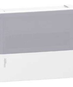 White and grey electrical installation box, rectangular shape with a transparent cover.