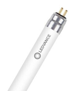 A long, white LED fluorescent tube with a silver bracket and a Ledvance logo in the center.