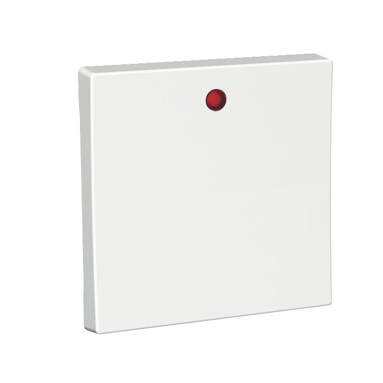 Schneider Electric Exxact toggle switch with red lens, white Square-shaped white toggle switch with a red lens in the center, viewed from the side.