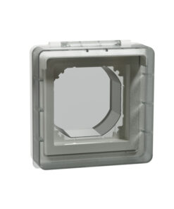 Bright rectangular protective cover with a gray frame and transparent surface, front view.