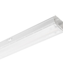 Long, narrow white LED light fixture with an opal white cover panel and minimalist design.